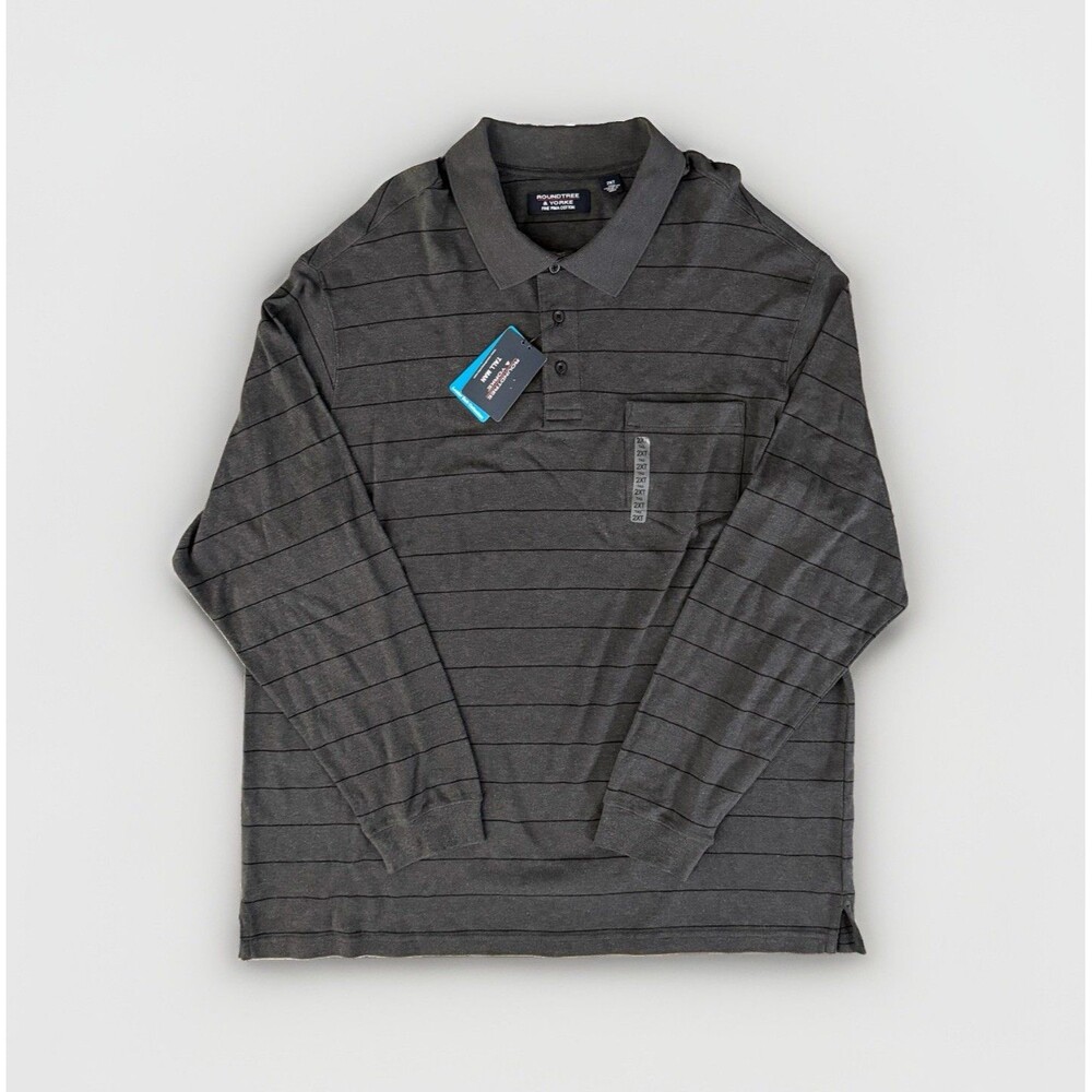 Roundtree & Yorke Long Sleeve Polo Shirt Sz 2XT Heather Gray Luster Soft Cotton - Picture 1 of 8
